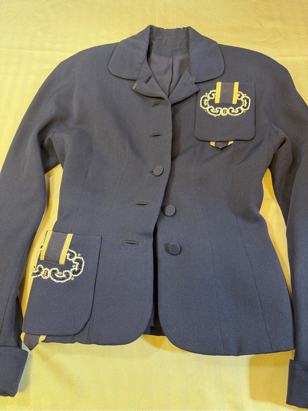 Women's Navy Embroidered Pocket Blazer Jacket Size Small
